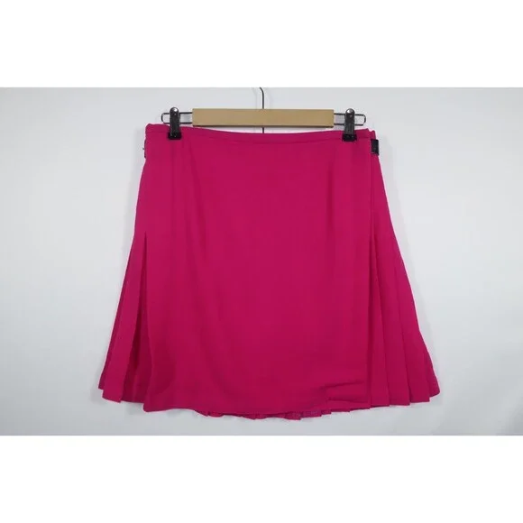 Pink Scottish Kilt Women's Size 12 Wool Mini Leather Buckles Crepe Punk Pleats - Picture 5 of 12